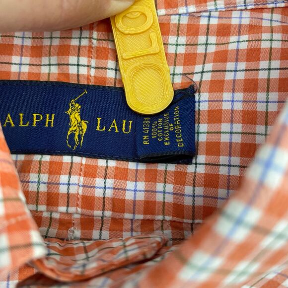 Ralph Lauren Men's Size Large Button Front Shirt Long Sleeve Orange Plaid - Picture 5 of 7